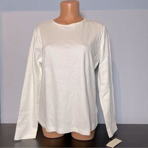 CHARTER Club Prima Cotton Long Sleeve White Crew Neck Shirt